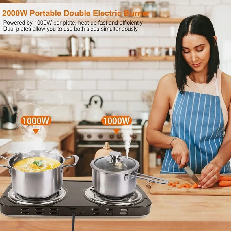 2000W Portable Kitchen Electric Double Burner Hot Plate Cooktop Cooking Stove - Image 2 of 4