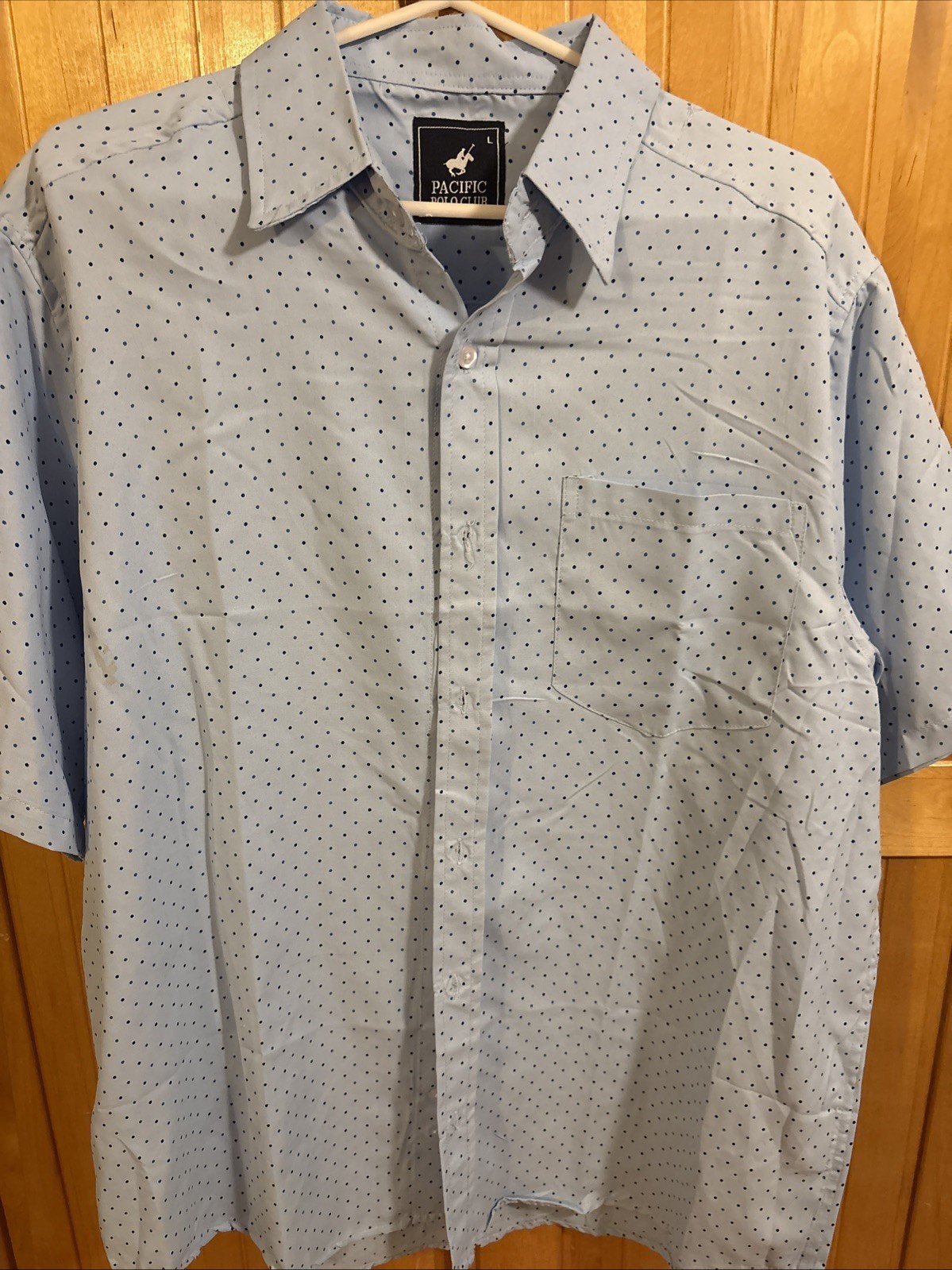 PACIFIC POLO CLUB Men's Blue Polka Dot Short Sleeve Button Down Shirt Size L!