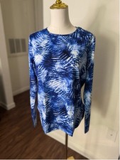 Women's Land End Swim Tee M Blue White Tie Dye