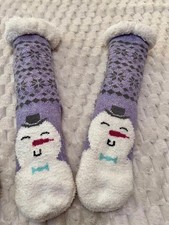 Snowman non-slip fleece lined sock slippers Women  s, shoe sizes 6-9 