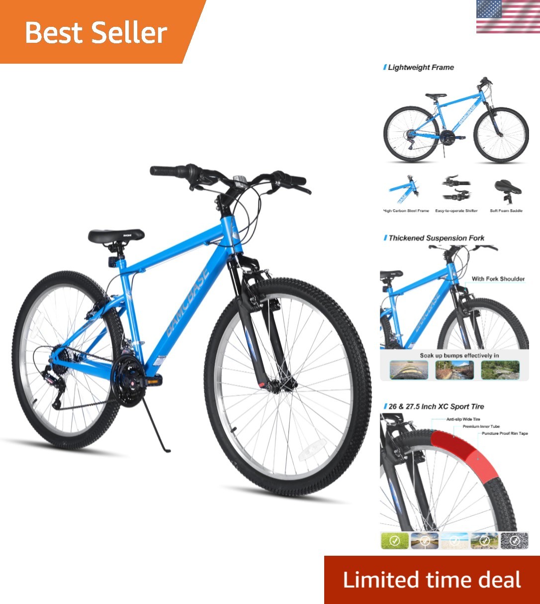 HILAND 26 27 Inch Mountain Bike, Mens Womens MTB with 18 Spe