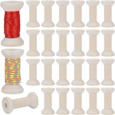 30Pcs Burlywood Empty Thread Spools, 1.57 Inch Wooden Bobbins for DIY Projects