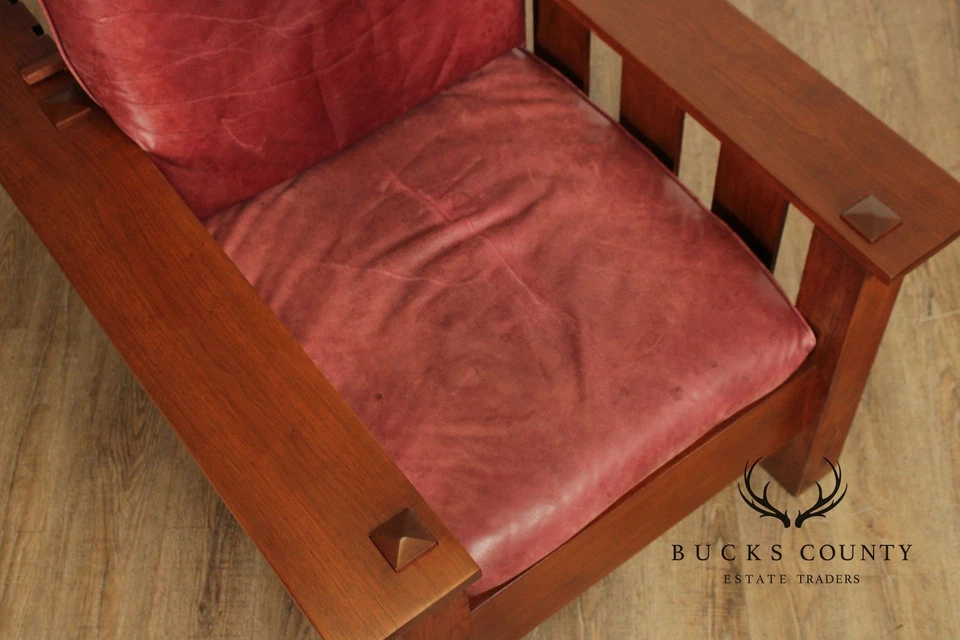 Antique Mission Walnut and Leather Morris Chair - Image 4 of 4