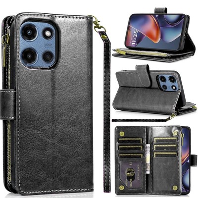 For Moto G 2025/2026/G Play 2026 Case Phone Wallet Zipper Holder +Tempered Glass