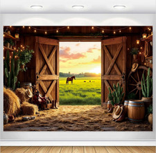 Western Cowboy Backdrop Country Horse Wooden Barn Photo Banner Background Party