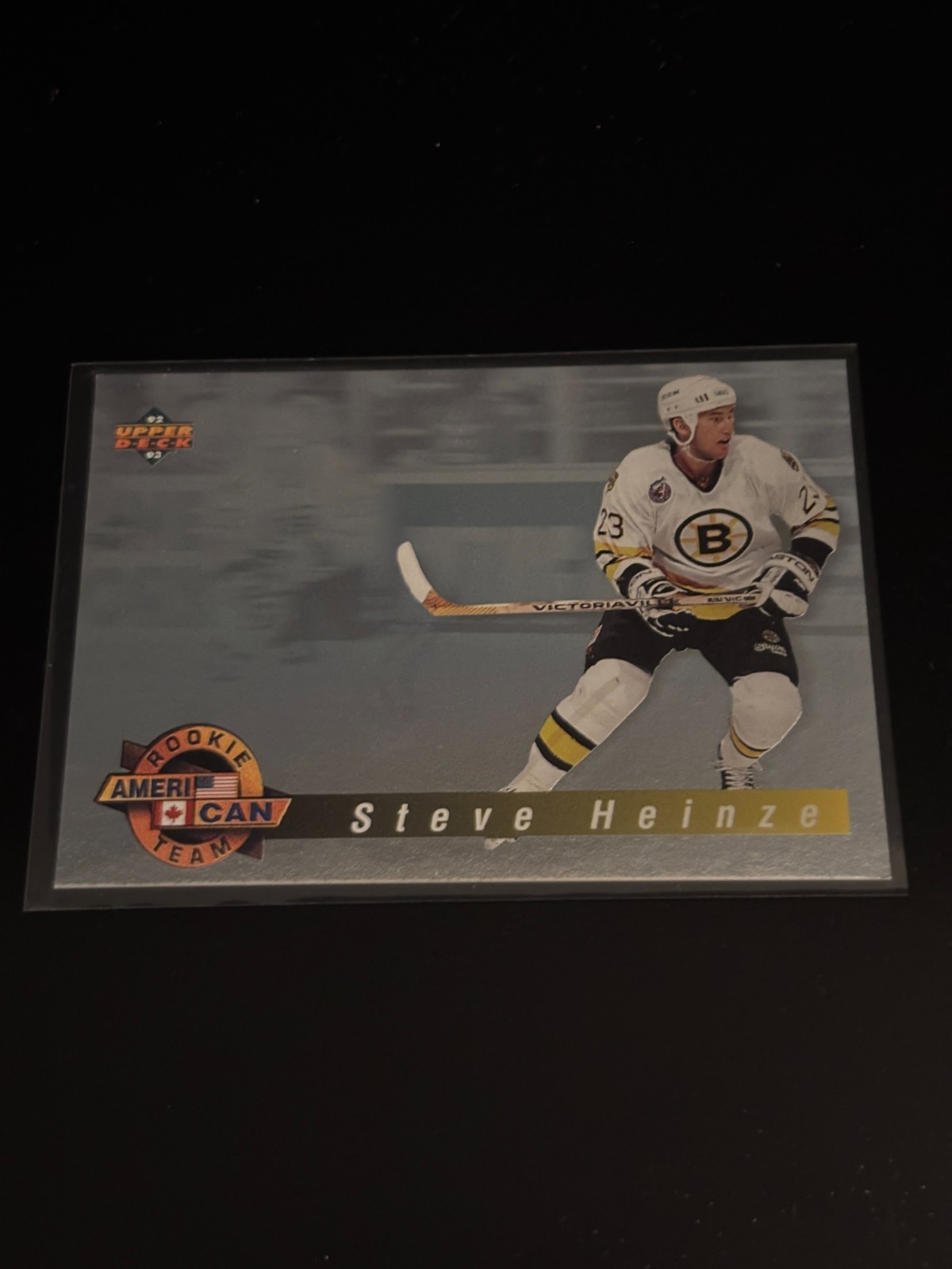 Steve Heinze 1992-93 Upper Deck Hologram RC Ameri-can Team Bruins AC3
