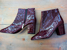Topshop Women?s UK 7 Burgundy Croc Ankle Boots Pointed Toe Block Heel Zip