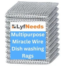 Non Scratch Wire Dishwashing Rag - Upgraded Double Layer 8 Pcs, Reusable Mult...