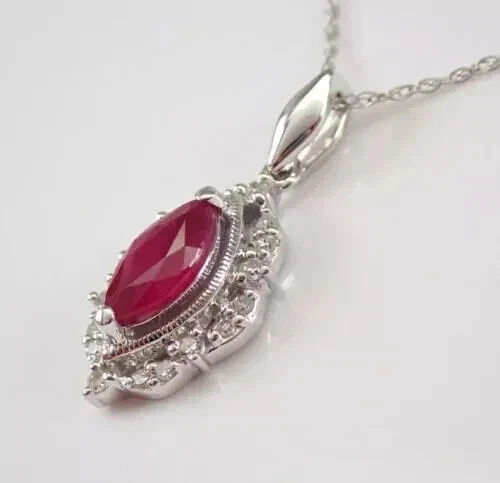 1.50 Ct Marquise Cut Lab-Created Ruby Women's Halo Pendant 14K White Gold Plated - Image 3 of 4