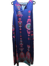 Gently Used Women's Size Extra Large Long Maxi Dress In Navy Blue And Pink