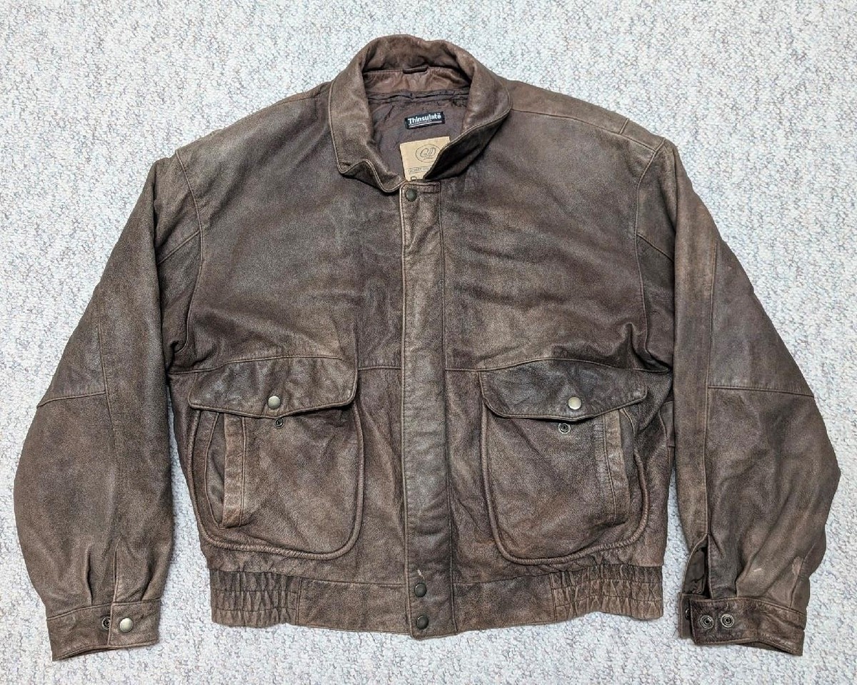 1980s-90s vintage BOMBER leather jacket XL broke-in PATINA flyers