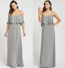 NWT Show Me Your Mumu Women's L Caitlin Ruffle Maxi Dress Soft Charcoal Strap
