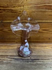 FENTON Pink White Flowers Jack in the Pulpit Hand Painted Vase Signed S Bryan