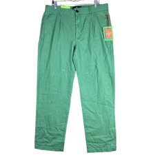 Houston White Mens Pants Green Chinos Single Pleated Wide Leg 100% Cotton 36x32