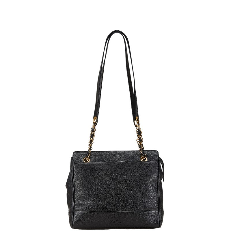 Chanel Black Caviar Triple Coco Chain Tote Shoulder Bag r11_0806