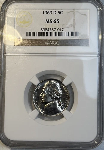 1969 D Jefferson Nickel 5 Cents NGC Certified MS 66 Coin Uncirculated Beauty