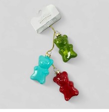 Wondershop Glass Triple Gummy Bear Candy Christmas Ornament Set 3 Red Blue Green