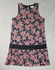 Loft Floral Slip Shift Dress Sleeveless Pink Black Mini Lightweight Size 6