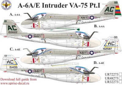 1:48 Decal Grumman A-6A/E Intruder VA-75 Pt.I with stenci (FFA) - UpRise UR48273