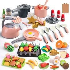 Kids Kitchen Toy Set - 105Pcs Cooking Playset with Pots, Pans, Utensils Food