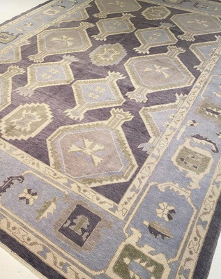 Hand Knotted Turkish Oushak Rug Wool Farmhouse Living Room Carpet