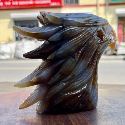 Natural Agate Eagle Head Carving Gemstone Figurine Home Decor  2.4 lb