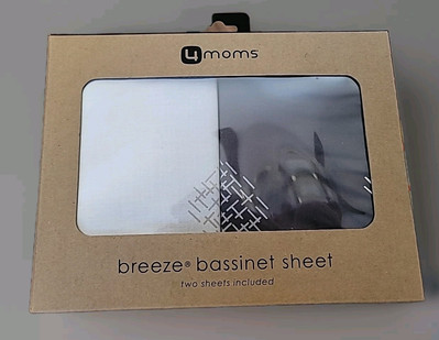 4moms Breeze Bassinets Sheets  2-PACK new 100% Cotton 2000969 White And Grey