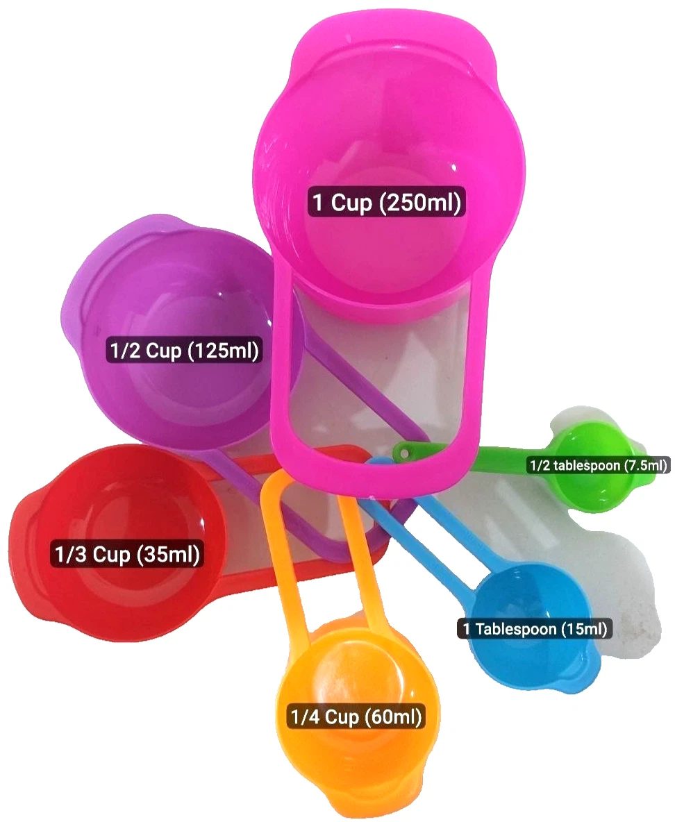 Farberware Hard Plastic Colored Measuring Cups Set 6 Plus Bonus Coffee Scoop New