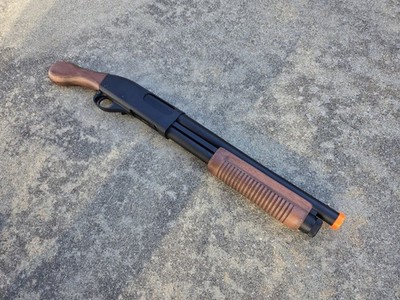 Golden Eagle 870 3-Shot Pump Action Spring Airsoft Shotgun, Sawed-Off Wood Metal
