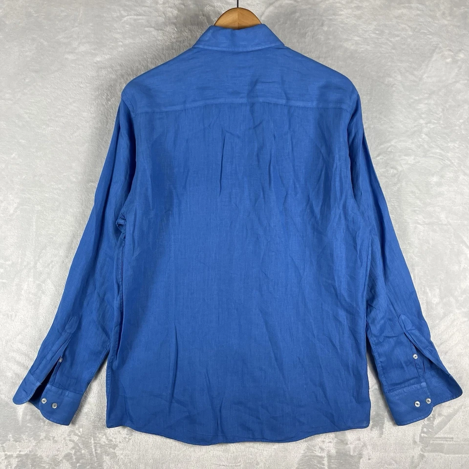 Massimo Dutti Linen Shirt Mens Large Blue Long Sleeve Button-Down Turkey - Image 2 of 4