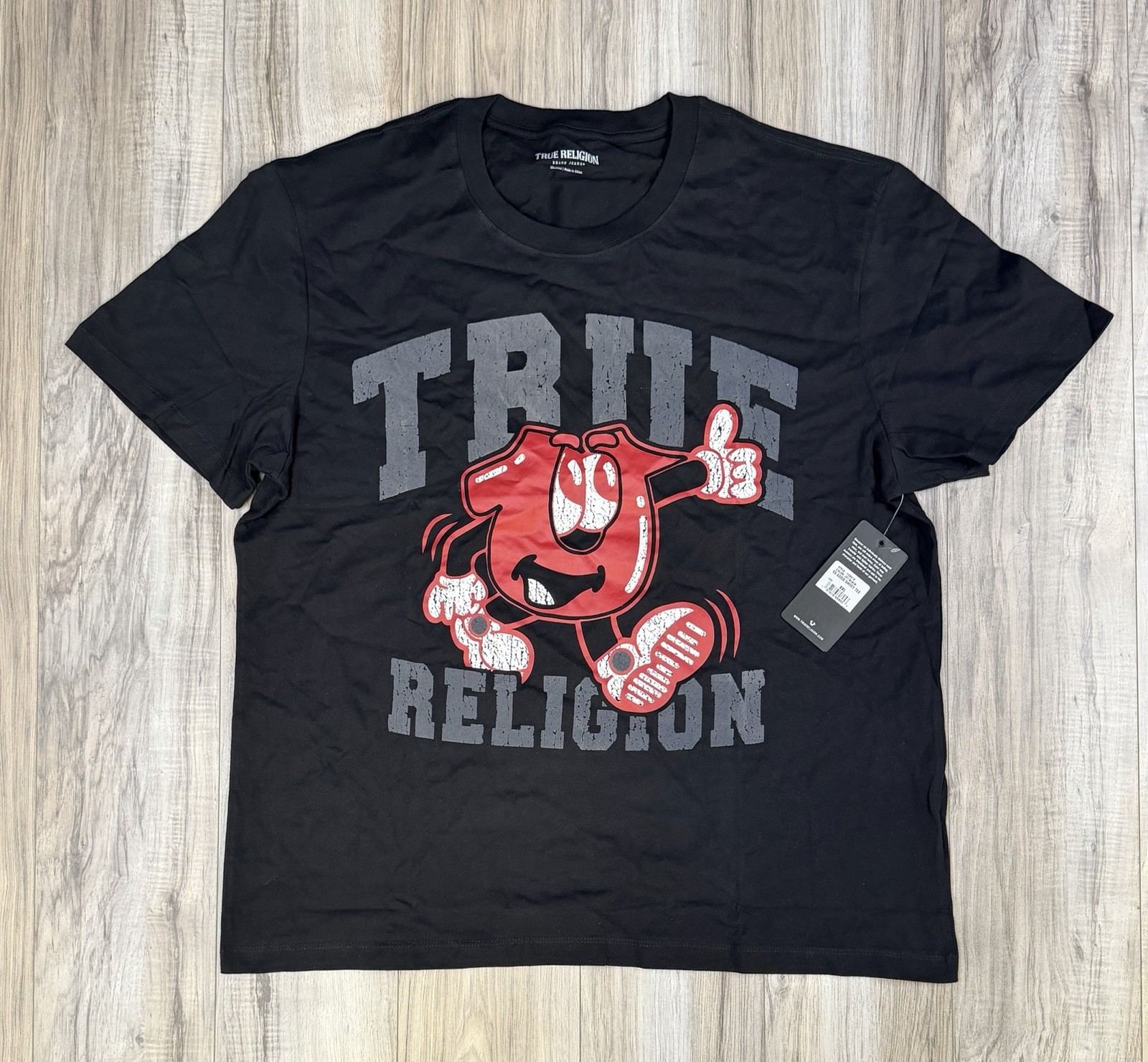 True Religion SS Good Shoey Flocked Logo Tee Jet Black Mens Size XXL NEW