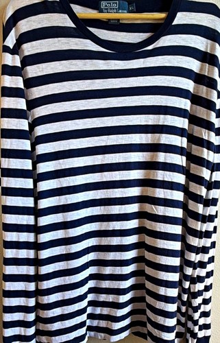 Polo by Ralph Lauren Striped Knit Tee Navy/White XL Crewneck Long Sleeve