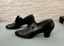 Vintage 1930 Art Deco Florsheim Black Leather Lace-Up Oxford Heels Size 7.5 AAA