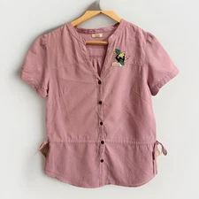 Hikosen Cara Japan Lilac Cat Appliqué Top Women’s M 100% Cotton Cute Detail