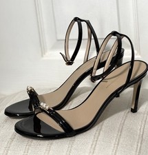 STUART WEITZMAN Emmaline High Heels Womens Sz 8B Black Pearls Cocktail Strappy