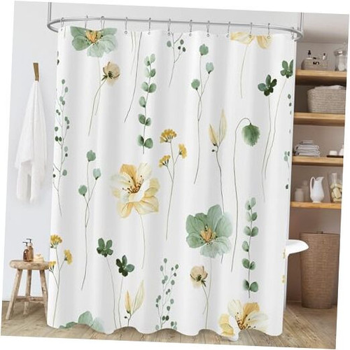 Cute Floral Shower Curtain, Sage Green Flower Shower Curtain for Bathroom,