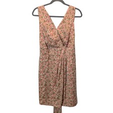 Talbots Women's Plus Sz 24W Peach Tan Satin V Neck Sheath Dress Waist Tie