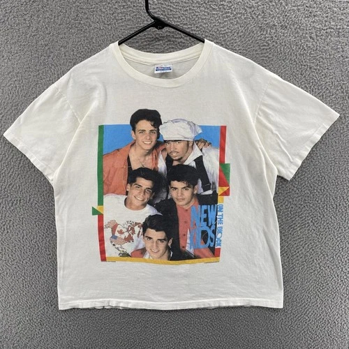 Vintage New Kids On The Block T Shirt Mens XL White Graphic 1990s vintage concert t-shirt, vintage, size XL, single stitch, B+ condition