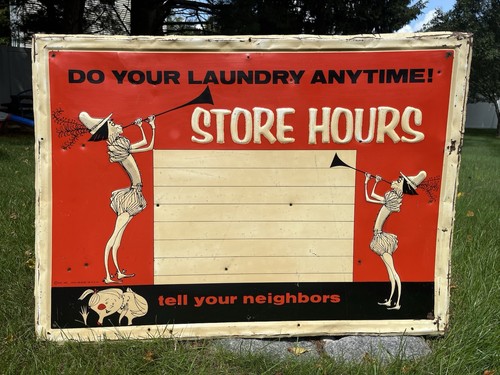 Original 1960 Laundromat Store Hours Marquee Advertising Laundry Sign
