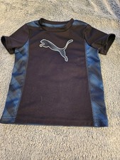Boy's Puma Short Sleeve Shirt Blue Print Body Navy Sleeves, Side Insets, Trim