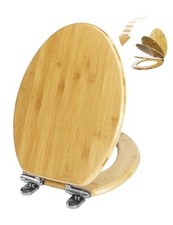 Elongated Bamboo Toilet Seat with Lid Quick Release Slow Close Zinc Alloy Str...