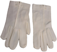 Vtg Size S Stretch Nylon Off-White 7.5" Formal Gloves Perferated Stripe Buttons