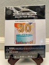 Gold 30th Birthday Balloon Cake Topper 3.75" x 9"
