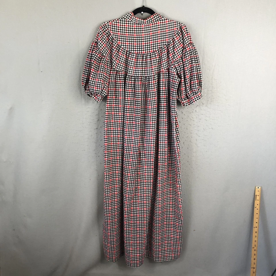 复古 In Time 睡袍女式大号红色黑色格子法兰绒奶奶农舍 — 第 4/4 张图片