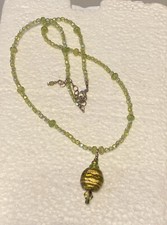 Green beaded 16  Necklace with Glass Pendant