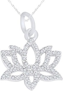 Authentic Lotus Charm Pendant Necklace 18" White Cubic Zirconia 925 Sterling Silver