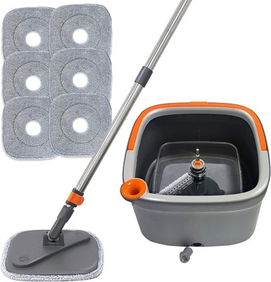 Square spin mop and bucket set with dirty/clean water separation system 6PADS