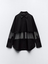 NWT Zara Black Organza Oversized Shirt XS Blo...