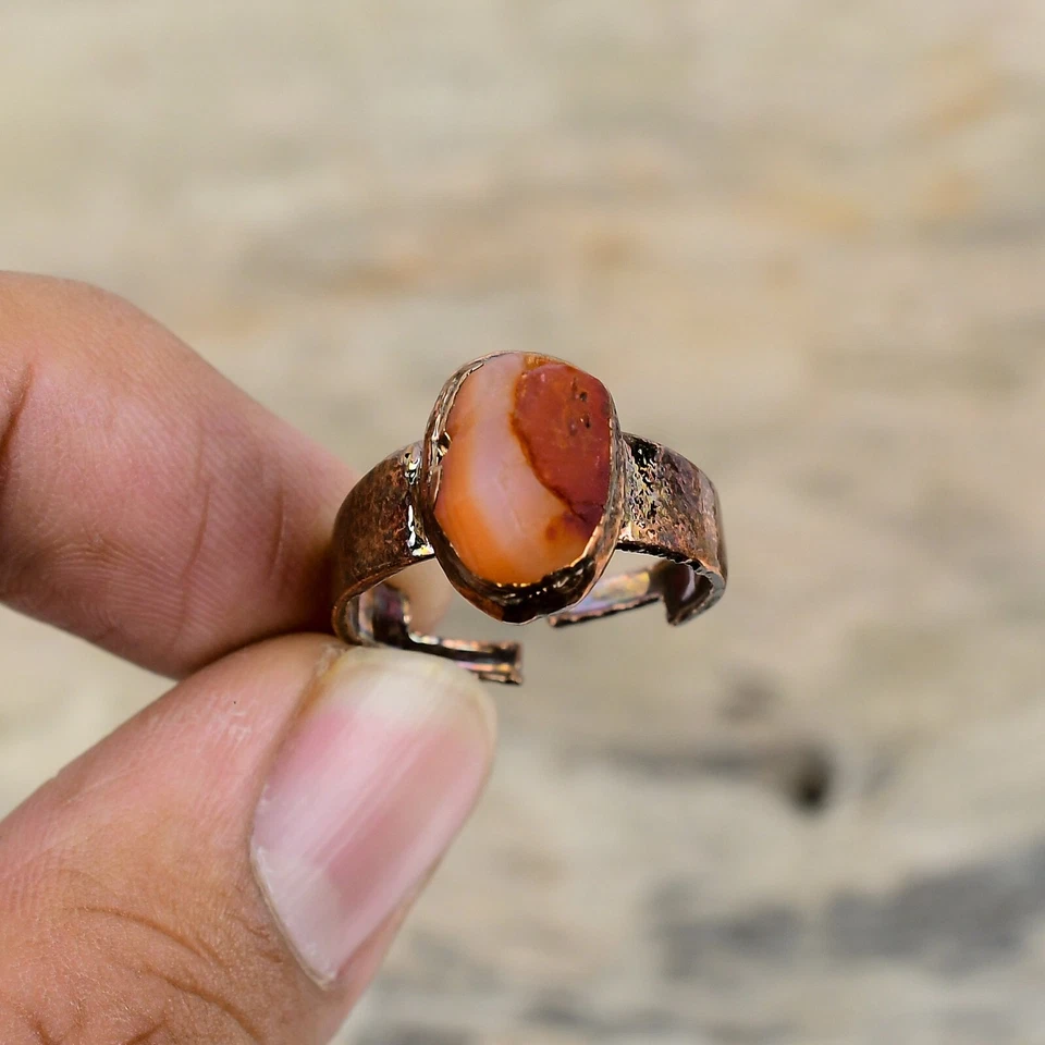 Cornalina Cobre Áspero Electroformado Apilable Anillo Ajustable Tamaño Ajustable Foto 4 de 4