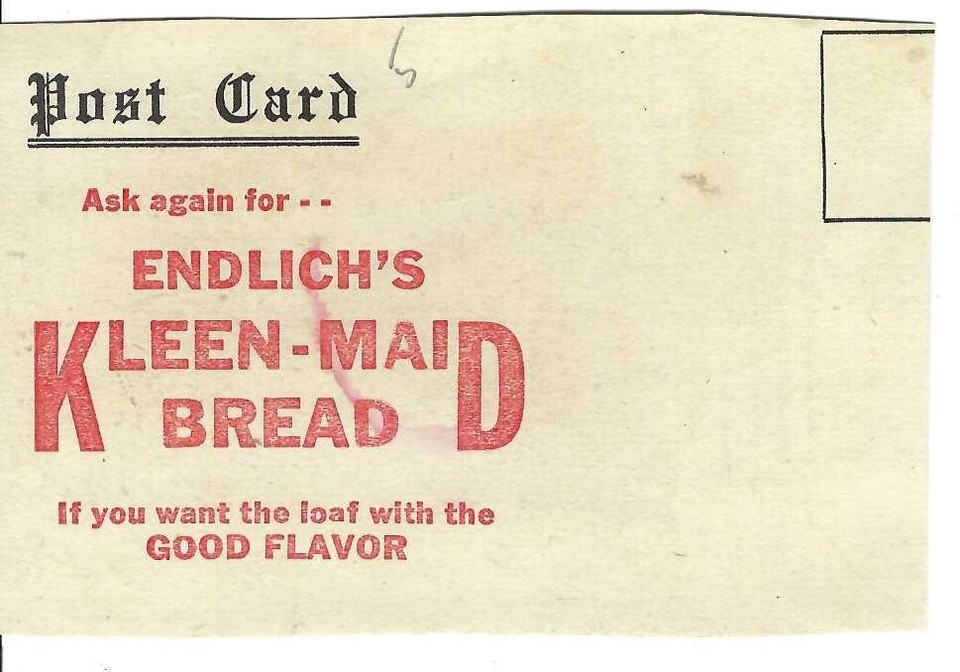 CS104 Mistress Mary Endlich's KleenMaid Bread Divided Back Postcard
